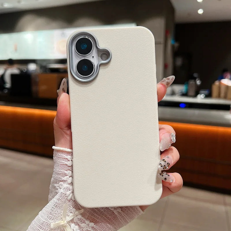 Funda Luxury Business Leather Texture Phone Cases For iPhone 17 12 13 14 15 16 Pro Max Plus Soft Silicone Shockproof Brown Cover