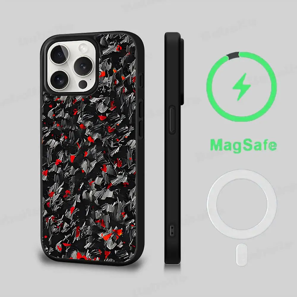 Forged Carbon Fundas Magnetic Phone Case For IPhone 16 15 14 13 12 11 17 Pro Max Plus Wireless Charge Cover