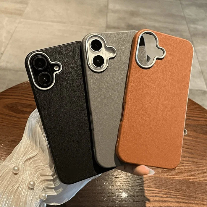 Funda Luxury Business Leather Texture Phone Cases For iPhone 17 12 13 14 15 16 Pro Max Plus Soft Silicone Shockproof Brown Cover