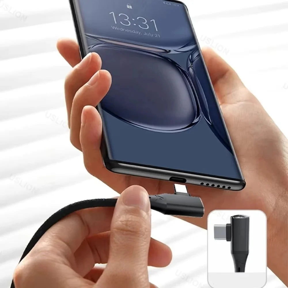 120W Fast Charging Type C To Type C 90 Degree Cable 6A USB C To Type C PD Charging Wire USB-C To USB-C Quick Charging Data Cord