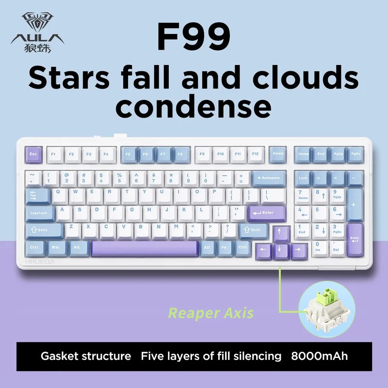 AULA F99 Pro Machanical Keyboard Original Hot Swap 99 Keys Bluetooth5.0/2.4G Wireless/Wired Tri-model Gasket Customized Keyboard