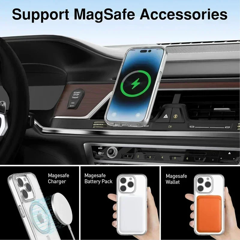 Original Magnetic Clear Case for iPhone 17 Air 16 15 14 13 12 11 Pro Max 12 13 mini Funda for Magsafe Silicone Transparent Cover