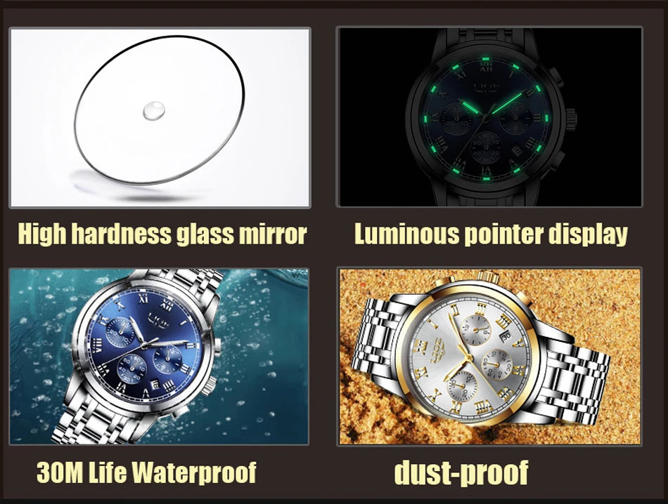 Relojes Hombre 2024 New LIGE Watches Men Luxury Brand Chronograph Male Sport Watches Waterproof Stainless Steel Quartz Men Watch