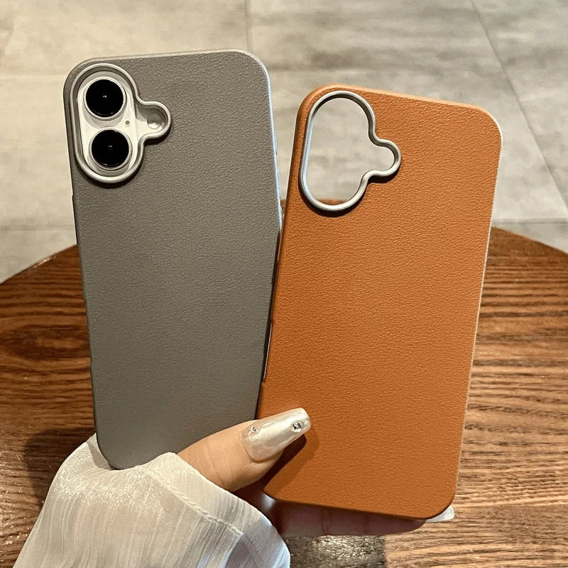 Funda Luxury Business Leather Texture Phone Cases For iPhone 17 12 13 14 15 16 Pro Max Plus Soft Silicone Shockproof Brown Cover
