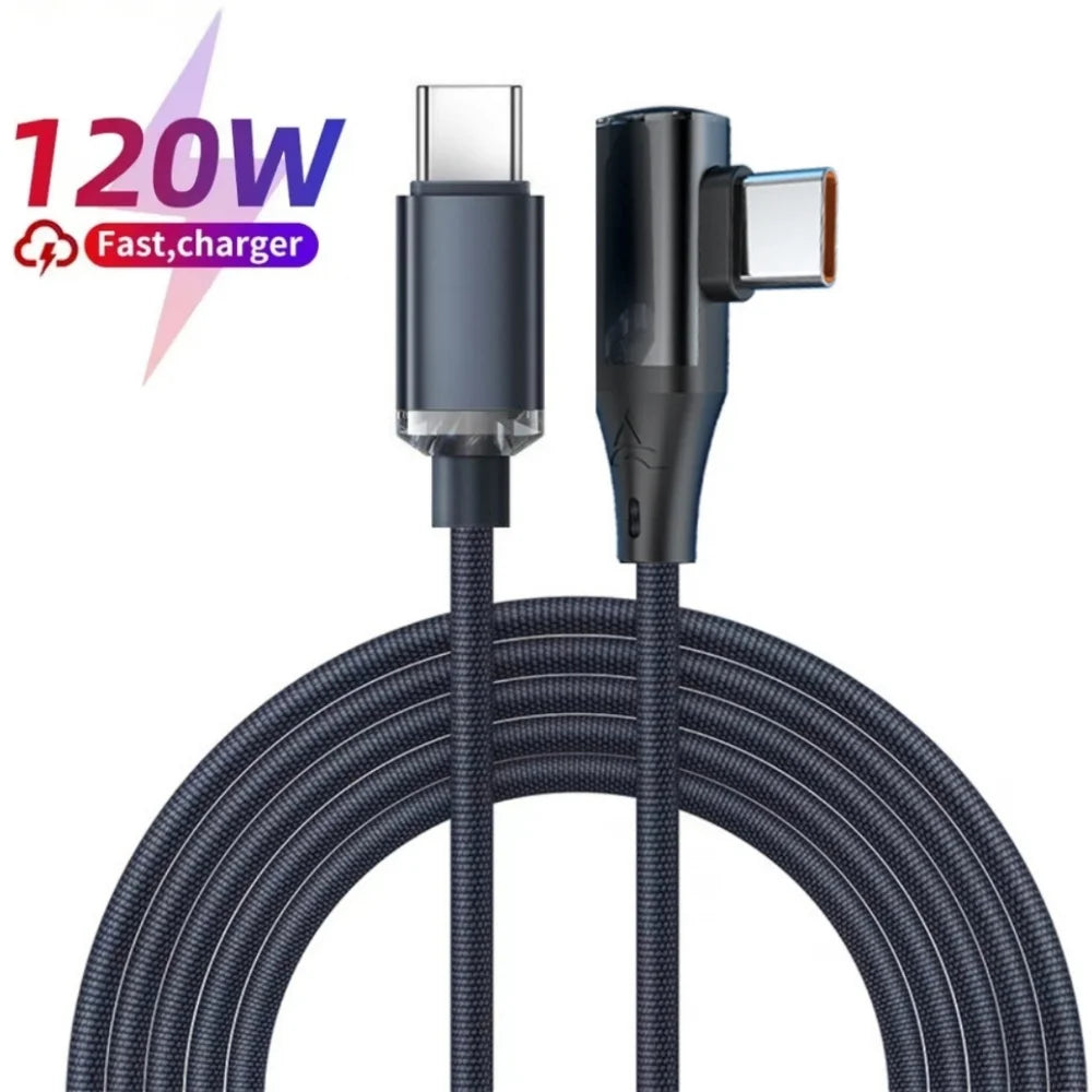 120W Fast Charging Type C To Type C 90 Degree Cable 6A USB C To Type C PD Charging Wire USB-C To USB-C Quick Charging Data Cord