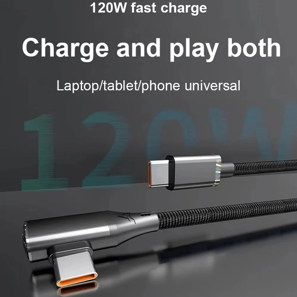 120W Fast Charging Type C To Type C 90 Degree Cable 6A USB C To Type C PD Charging Wire USB-C To USB-C Quick Charging Data Cord