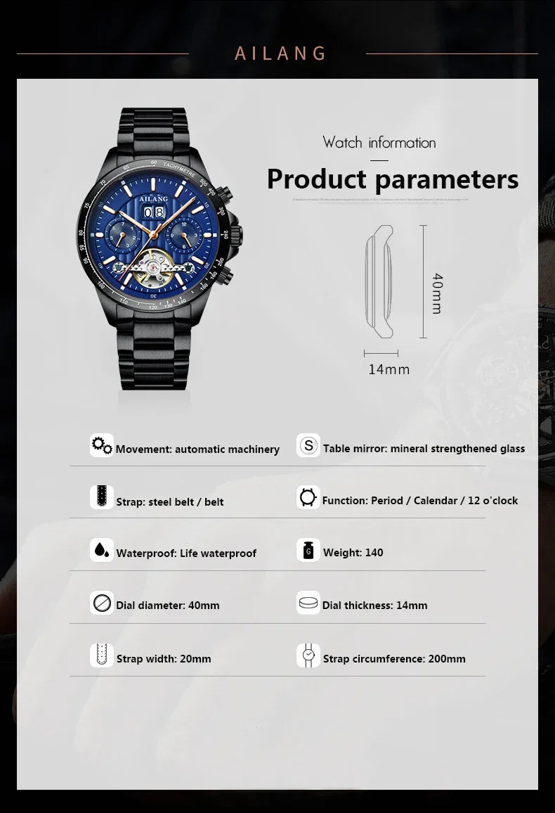 2026 Relojes AILANG Fashion Mechanical Watch Calendar Month Week Waterproof Tourbillon Watches Sport Automatic Wristwatch AL8828