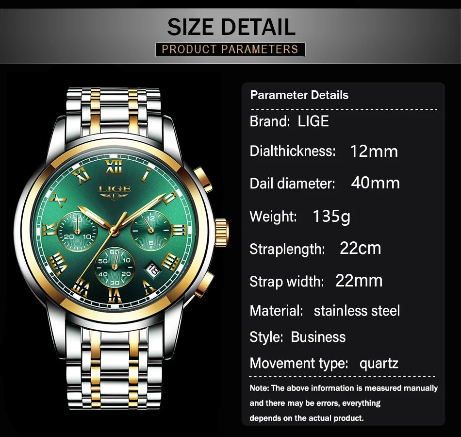 Relojes Hombre 2024 New LIGE Watches Men Luxury Brand Chronograph Male Sport Watches Waterproof Stainless Steel Quartz Men Watch