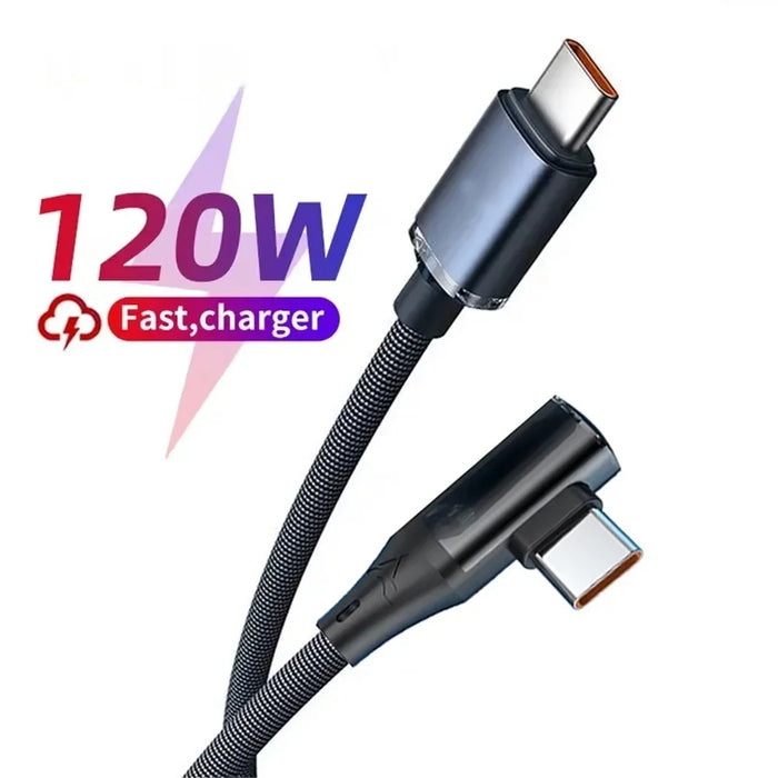120W Fast Charging Type C To Type C 90 Degree Cable 6A USB C To Type C PD Charging Wire USB-C To USB-C Quick Charging Data Cord