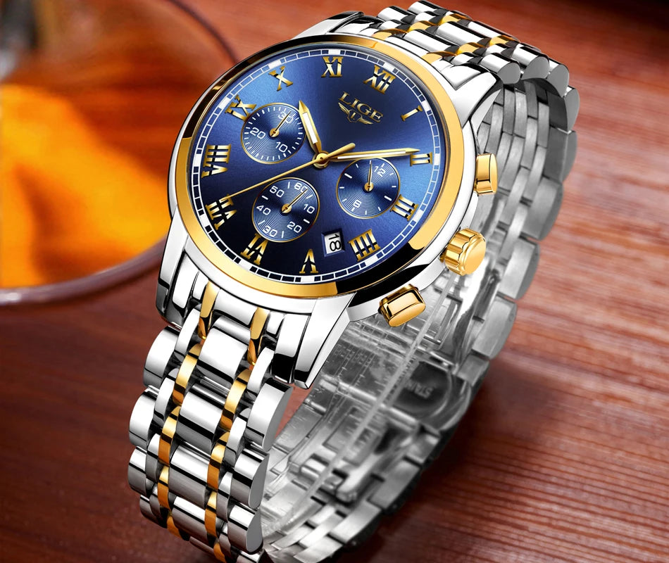 Relojes Hombre 2024 New LIGE Watches Men Luxury Brand Chronograph Male Sport Watches Waterproof Stainless Steel Quartz Men Watch
