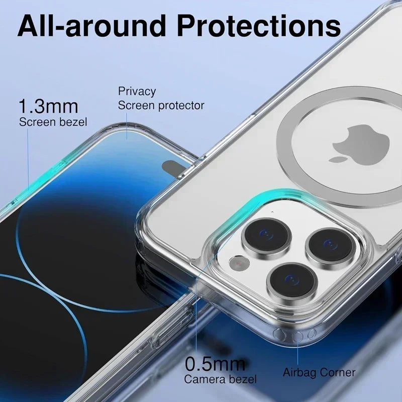 Original Magnetic Clear Case for iPhone 17 Air 16 15 14 13 12 11 Pro Max 12 13 mini Funda for Magsafe Silicone Transparent Cover